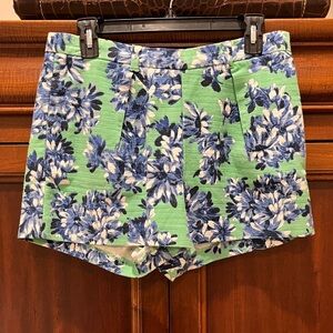 J. Crew High Waist Floral Shorts in Green and Blue